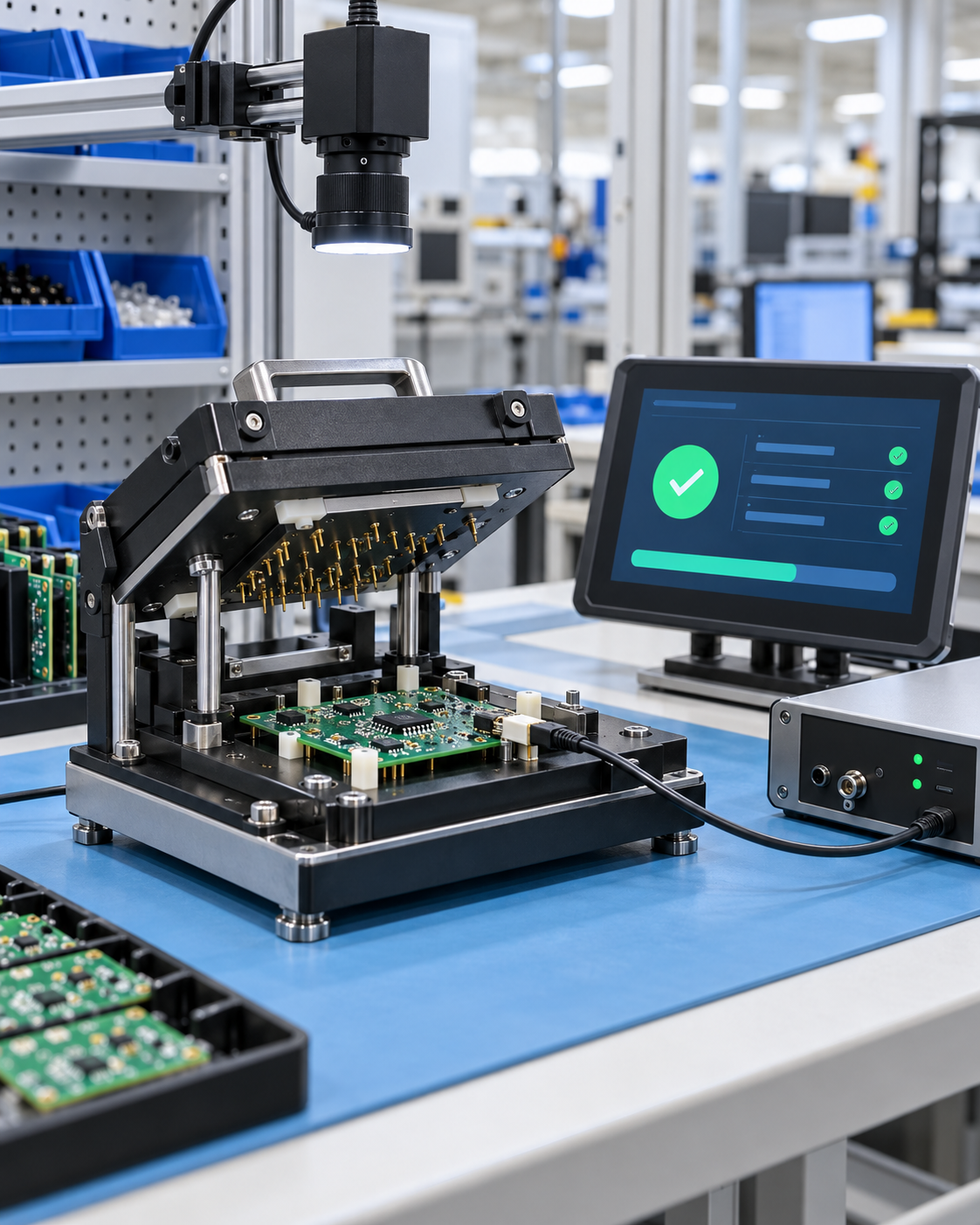Electronic product functional verification and assembly test fixture
